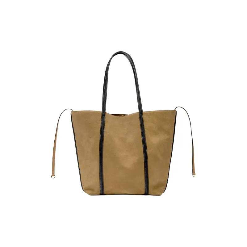 ZARA Cow Leather Tote Bag Shopping Bag Shoulder Bag Handbag Large Size Women's Brown-0