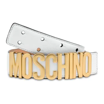 MOSCHINO Letter Logo Smooth Buckle Leather Belts Women's White Width: 3.5cm