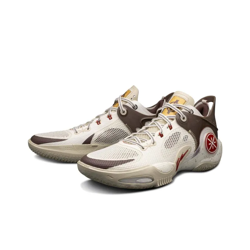 LiNing Wade Fission 8 Coffee Cushioning Anti Slip And Wear Resistant Low Top Basketball Shoes Men's White Brown Red-1