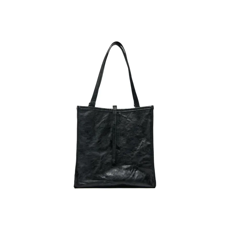 ZARA Polyurethane Tote Bag Shopping Bag Shoulder Bag Handbag Large Size Women's Black-0