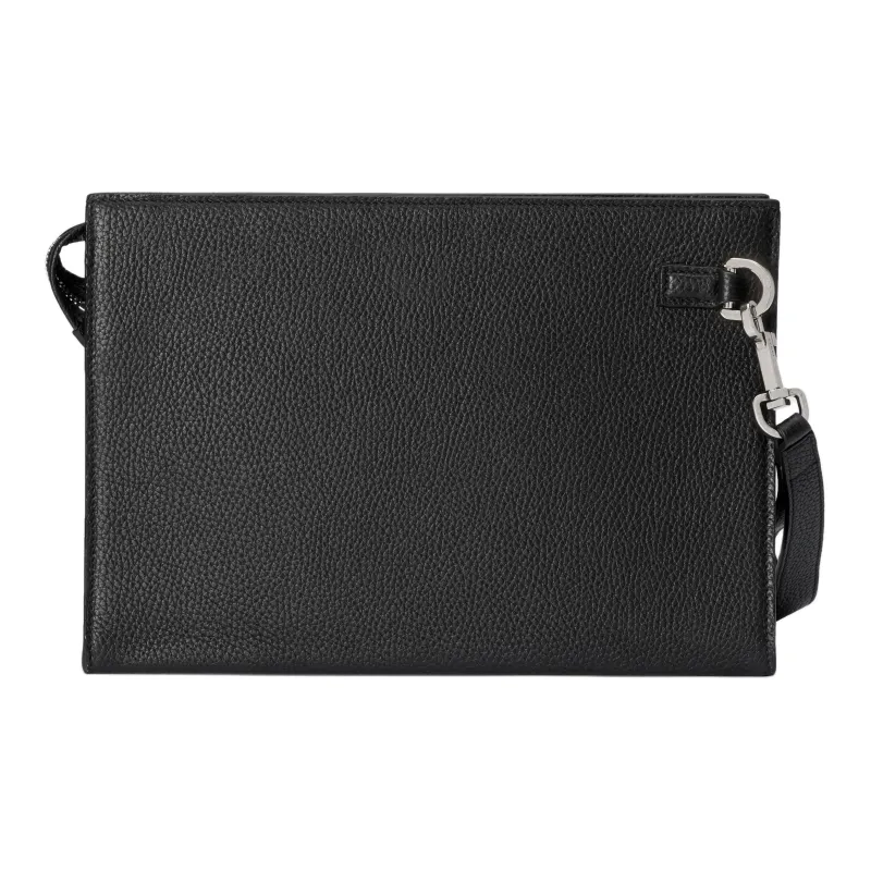 GUCCI Leather Clutch Men's Black-3