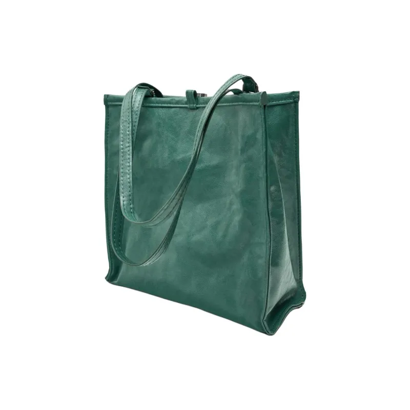 ZARA Polyurethane Tote Bag Shopping Bag Shoulder Bag Handbag Large Size Women's Green-1