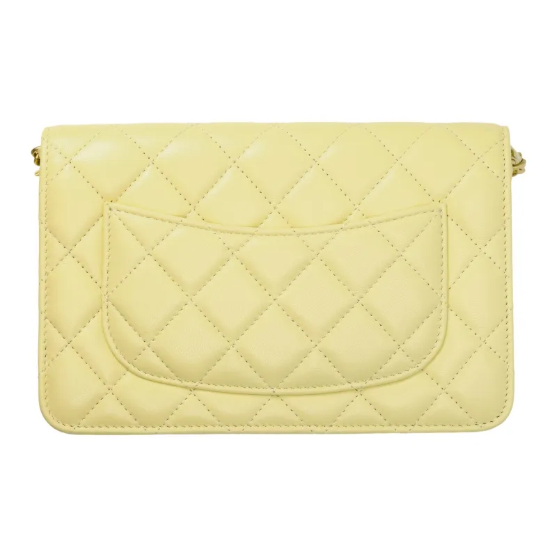 CHANEL WOC Smooth Lambskin Shoulder Bag, Crossbody Bag Mini Women's Light Yellow-1