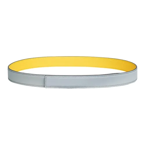 HERMES Solid Color Double-Sided Leather Belts Unisex Yellow Width: 2.4cm