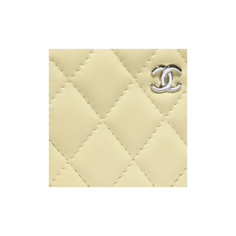 CHANEL Sheepskin Coin Purse Women's Yellow-3