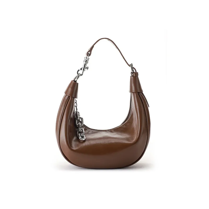 IAB Cow Leather Crescent Bag Shoulder Bag Medium Size Unisex Rum Color/Pine Brown/Cocoa Mocha-0