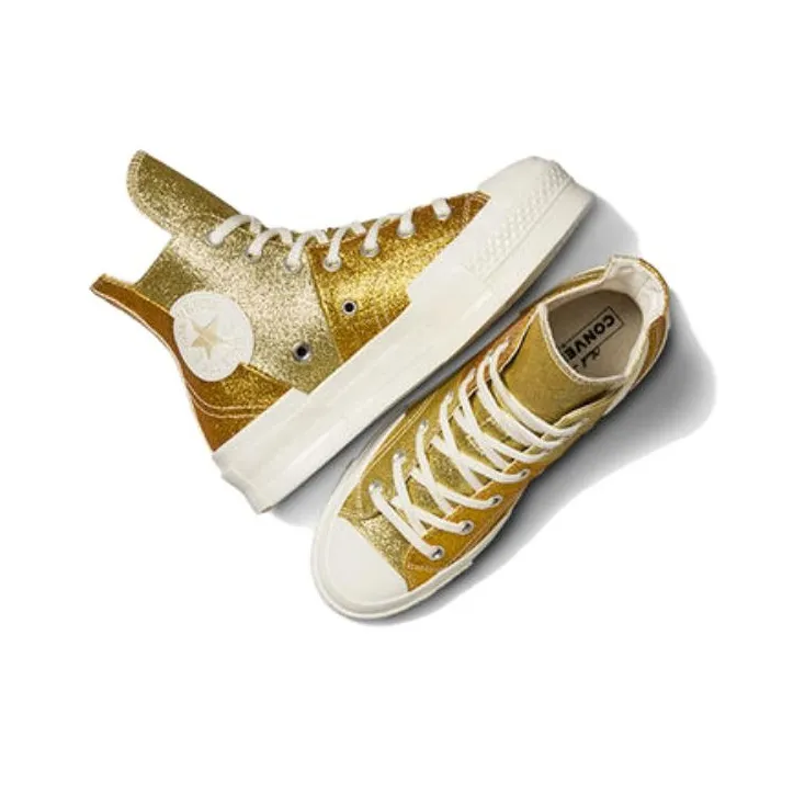 Converse Cushioning Wear-Resistant High-Top Skateboard Shoes Unisex Golden-3