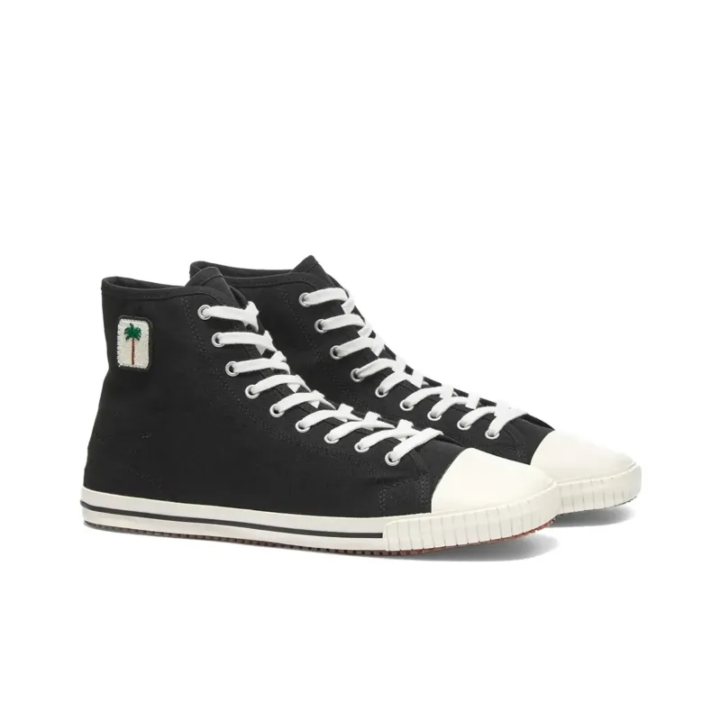 PALM ANGELS High Top Vulcanized Sneaker Black White-1