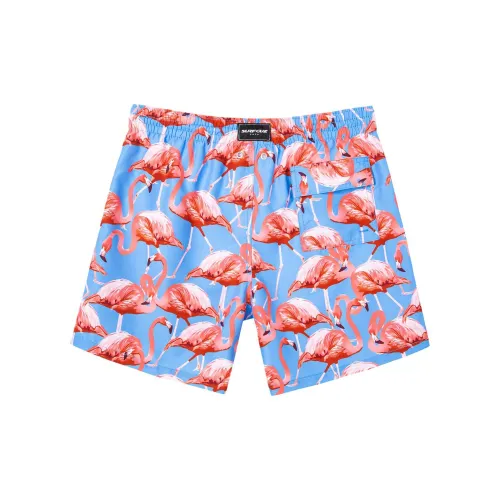 SURFCUZ Beach Shorts Men Blue Background Flamingo