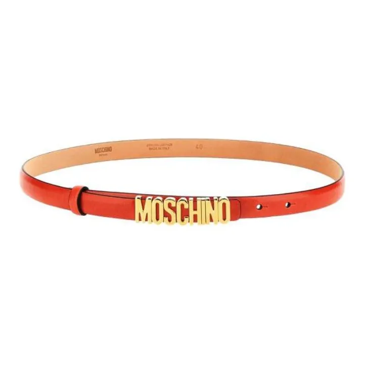 MOSCHINO Letter Logo Smooth Buckle Calfskin Leather Belts Women's Red Width 1.9CM-1