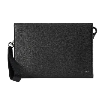 GUCCI Leather Clutch Men's Black