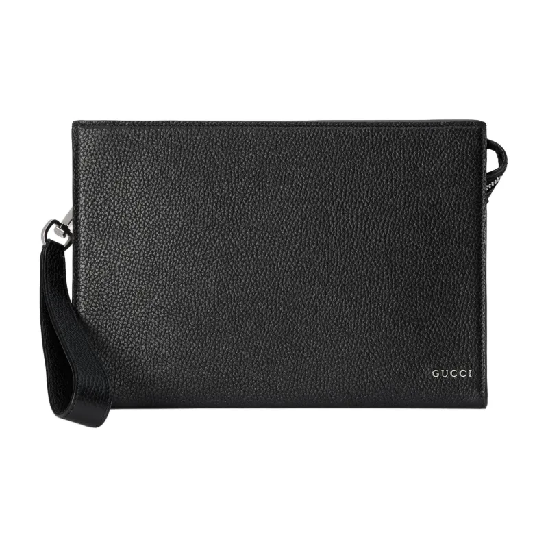 GUCCI Leather Clutch Men's Black-0