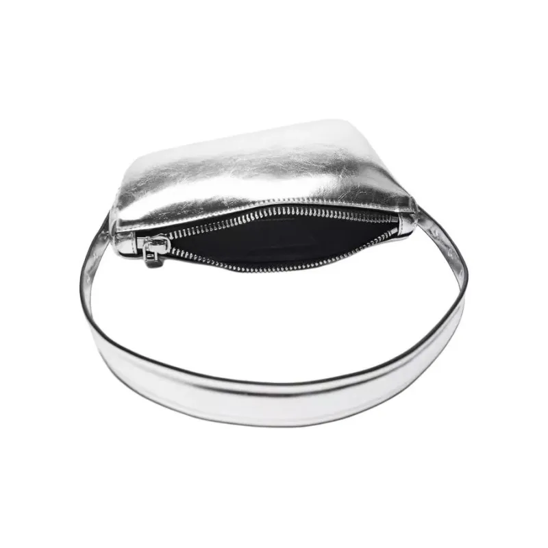 ZARA Polyurethane Handbag Shoulder Bag Small Size Women's Silver-3