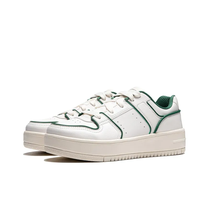 LiNing Cheese Slip-Resistant Low-Top Skateboard Shoes Women's White Green-2