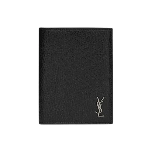SAINT LAURENT Grain Leather Card Holder, Wallet Small Size Men's Black