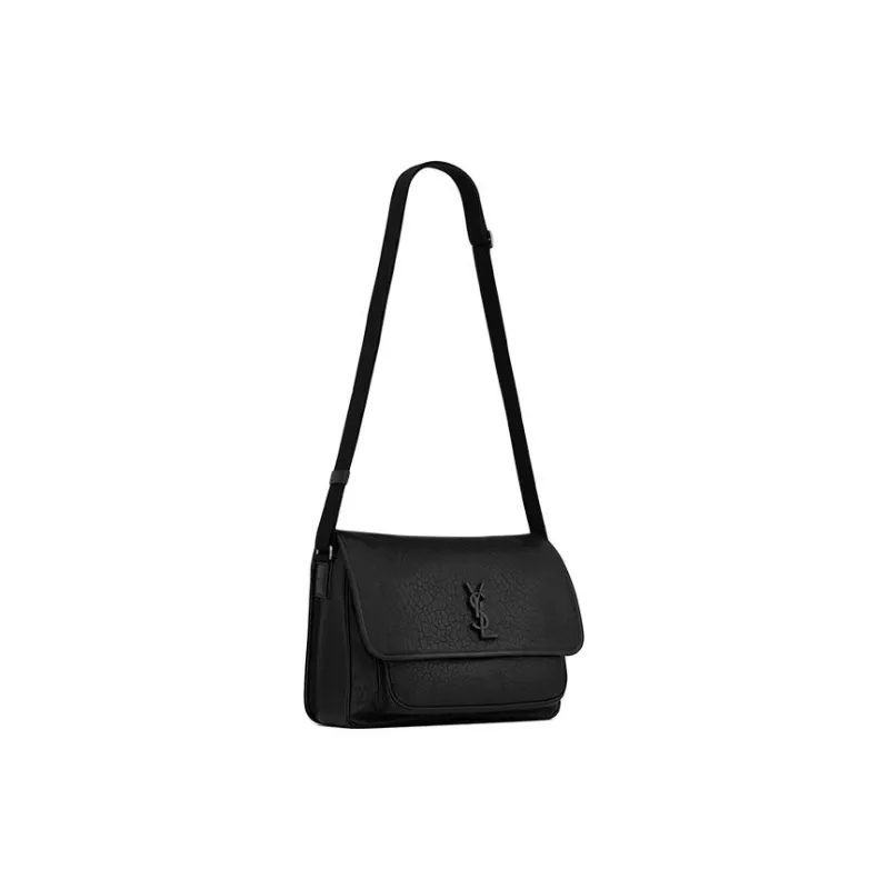 SAINT LAURENT Sheepskin With Fabric Messenger Bag, Portable Crossbody Bag, Shoulder Bag Men's Black-1