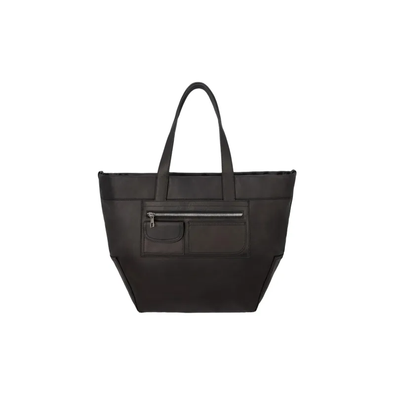 ZARA Cow Leather Tote Bag Shopping Bag Shoulder Bag Handbag Large Size Women's Black-0