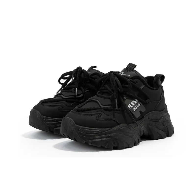 Humanism 1986 Abrasion Resistant Height Increasing Low Top Chunky Sneakers 5cm Women's Black-2