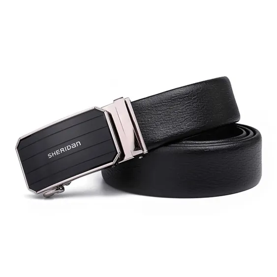 SHERIDan Business Casual Automatic Buckle Cow Leather Belt Men's Black-3