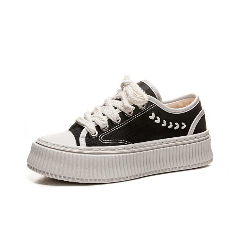Warrior Lightweight Warm Height Increasing Low-Top Canvas Shoes Women's Black-2