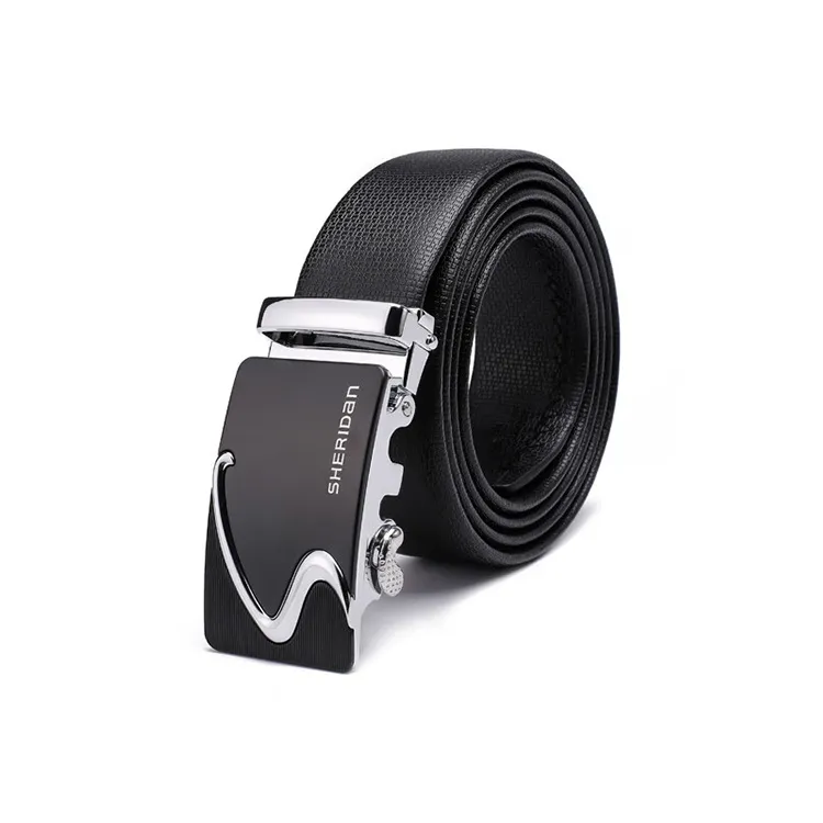 SHERIDan Business Commute Alloy Automatic Buckle Cow Leather Belts Men's Black 3.5CM-0