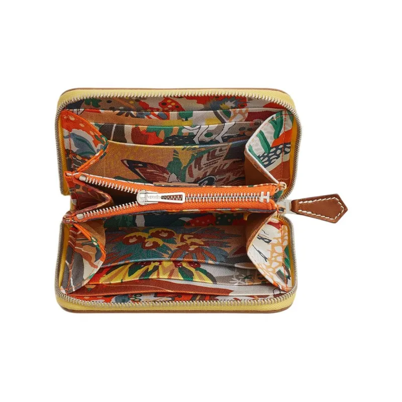 HERMES Silk'In Evercolor With Barenia Calfskin Wallets Coin Purses Women's Lime Multicolor Orange Multicolor Gull Gray-1