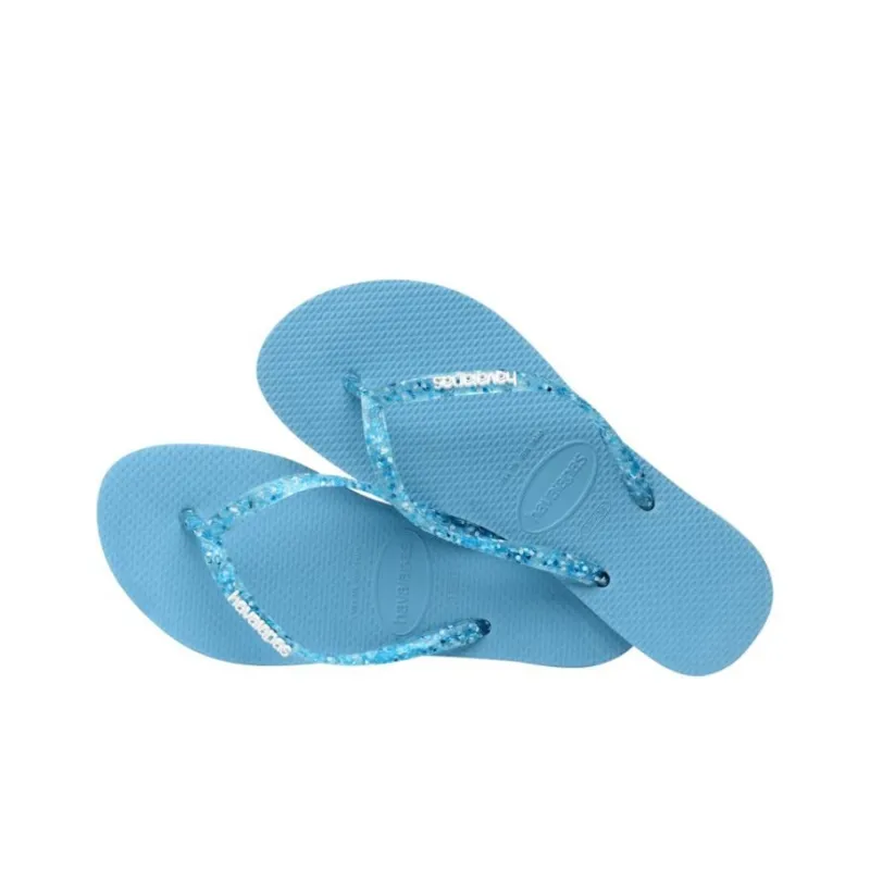 Havaianas Slim Logo Metallic Flip Flops Women's Blue-2