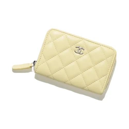 CHANEL Sheepskin Coin Purse Women's Yellow