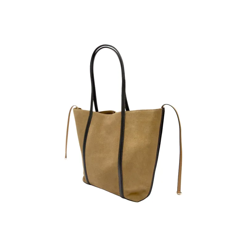 ZARA Cow Leather Tote Bag Shopping Bag Shoulder Bag Handbag Large Size Women's Brown-1