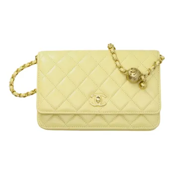 CHANEL WOC Smooth Lambskin Shoulder Bag Crossbody Bag Mini Women's Light Yellow