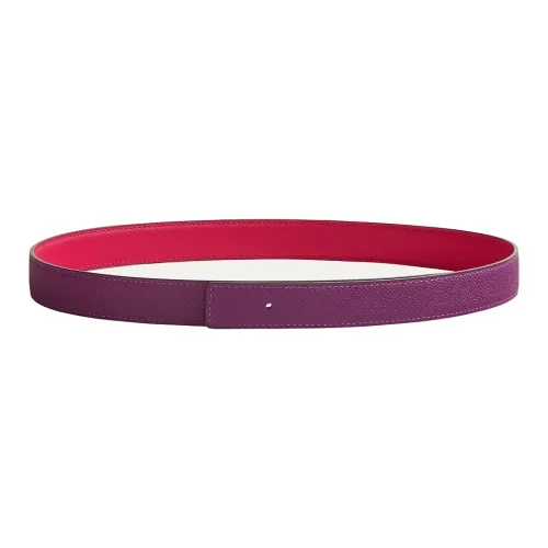 HERMES Double-Sided Solid Color Design Leather Belts Women's Purple Width 2.4CM