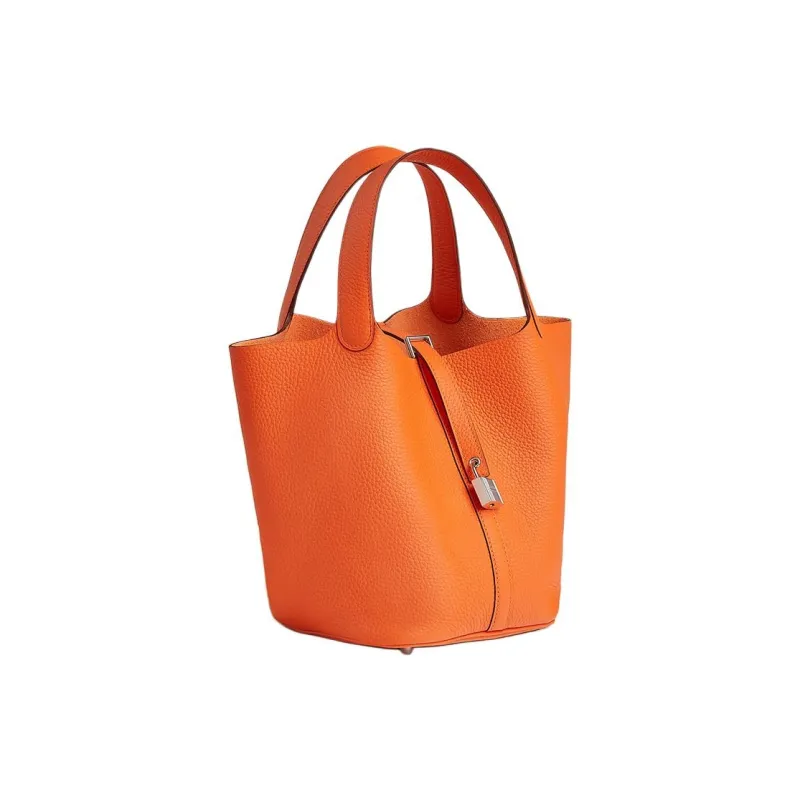 HERMES Picotin Lock Clemence Calfskin Basket Bag Handbag Bucket Bag Women's 0X Aluminum Dan Orange-1