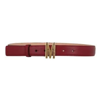 MOSCHINO M Letter With Buckle Leather Belts Women's Red Width 2.8cm