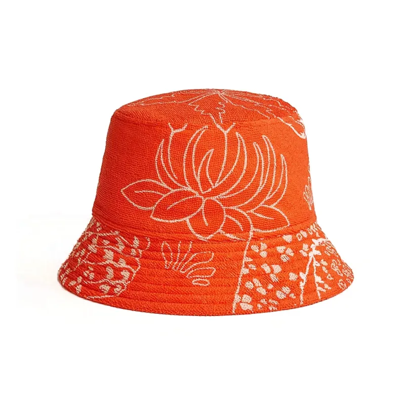 HERMES Cotton Bucket Hats Unisex Orange-1