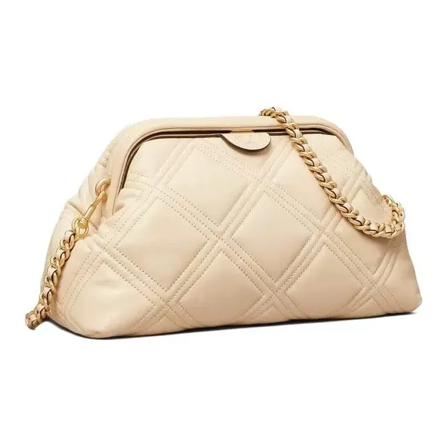 TORY BURCH Fleming Nappa Leather Clutch, Shoulder Bag, Crossbody Bag Trumpets Women's Cream White-1