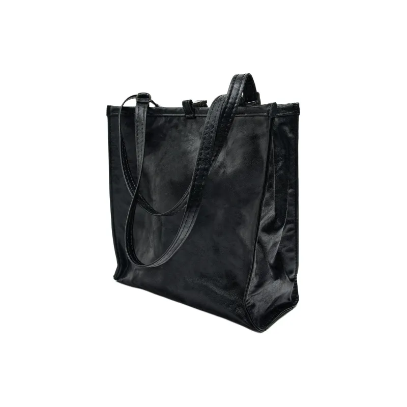 ZARA Polyurethane Tote Bag Shopping Bag Shoulder Bag Handbag Large Size Women's Black-2