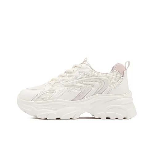 JOSINY Casual Platform Athletic philadelphia shoes Height Increasing Lightweight Low-Top Chunky Sneakers Women's Beige Pink