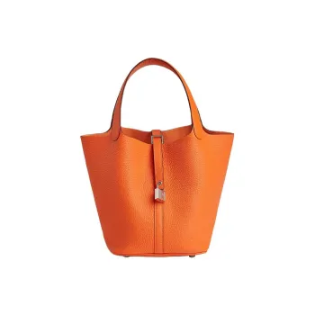 HERMES Picotin Lock Clemence Calfskin Basket Bag Handbag Bucket Bag Women's 0X Aluminum Dan Orange