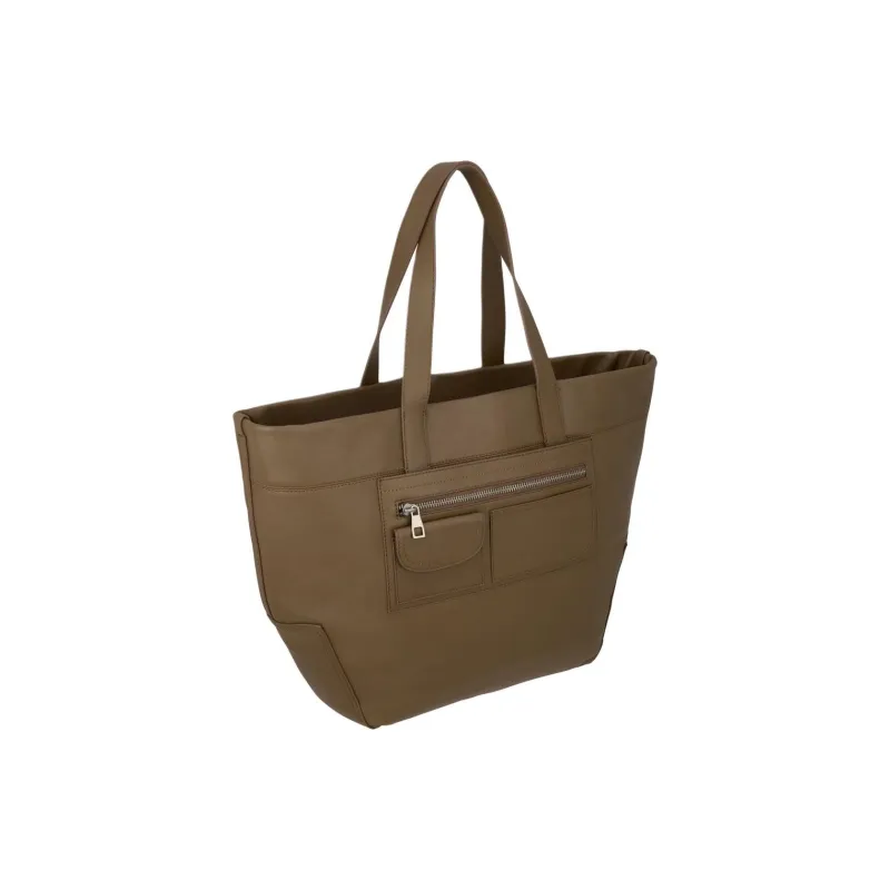 ZARA Cow Leather Tote Bag Shopping Bag Shoulder Bag Handbag Large Size Women's Brown-1