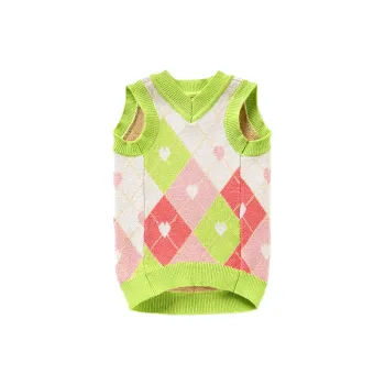 UFBemo Pet Costume, Diamond Grid Tank Top Sweater Green