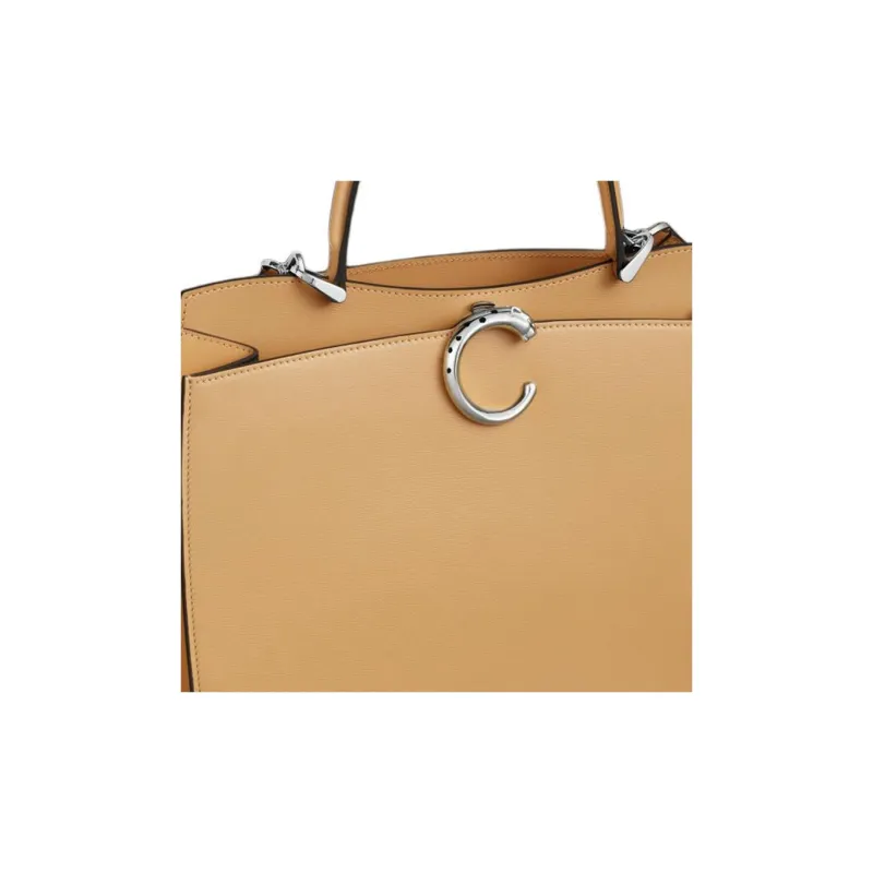 CARTIER Panthère De Cartier Calfskin Shoulder Bag Crossbody Bag Handbag Small Size Women's Camel Beige-2