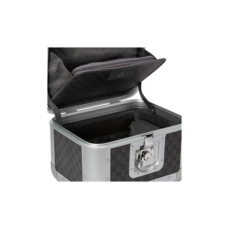 GUCCI Silver aluminium Patchwork Canvas Makeup Case Mini Women's Gray & Black-9