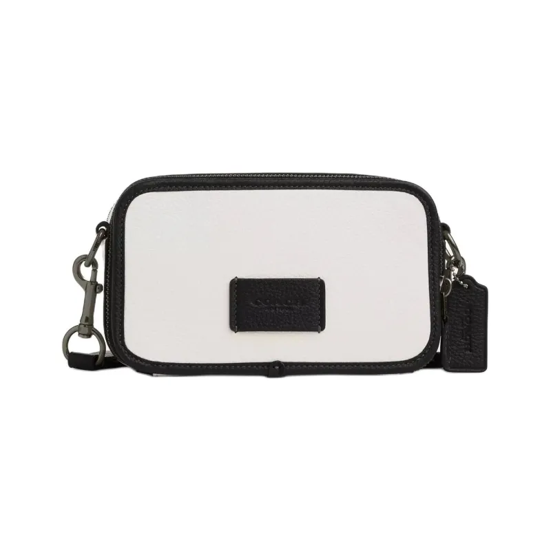 COACH Leather Camera Bag, Shoulder Bag, Crossbody Bag Trumpets Unisex Black & White-0
