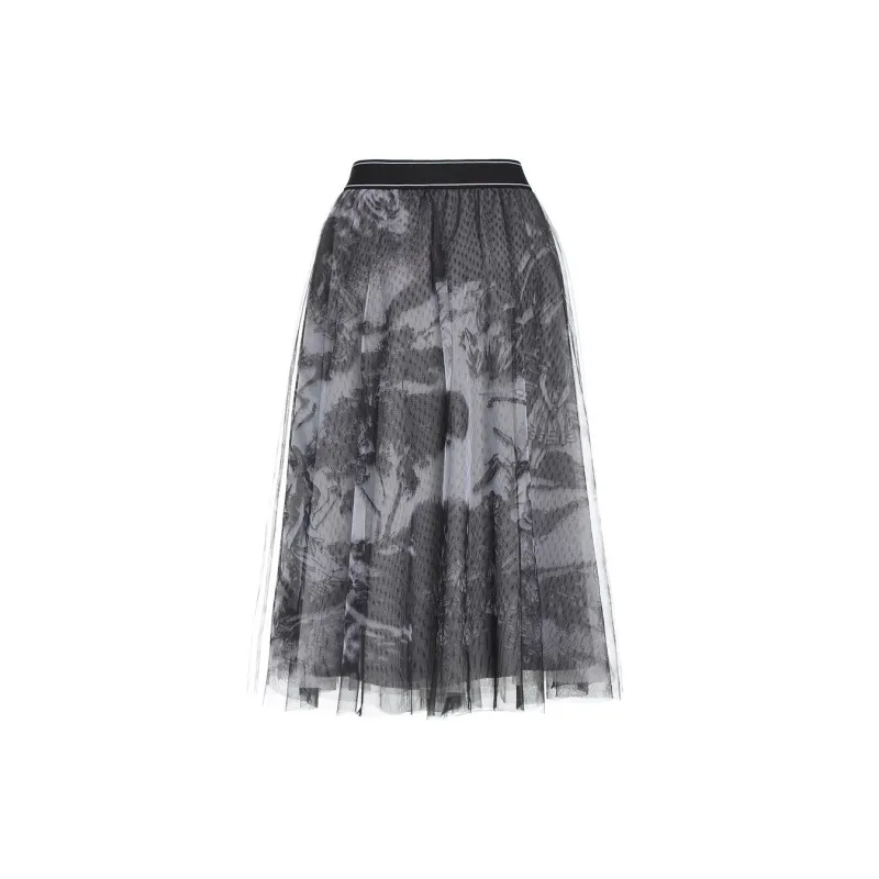 Ochirly Casual Long Skirts Women's White Base Black-1