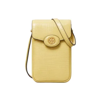 TORY BURCH Robinson Embossed Leather One Shoulder Crossbody Cell Phone Pouch Women's Butter