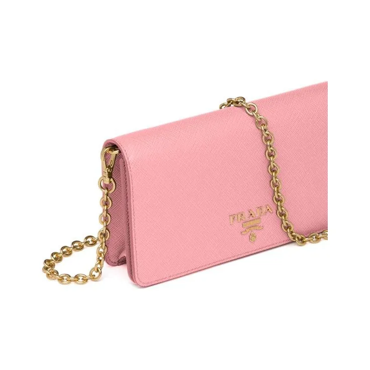 PRADA Saffiano Leather Clutch Bag Over The Shoulder Mini Women's Pink-4