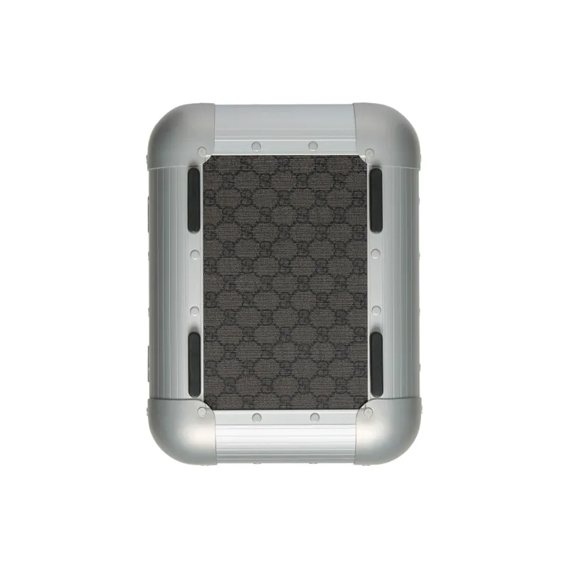GUCCI Silver aluminium Patchwork Canvas Makeup Case Mini Women's Gray & Black-5
