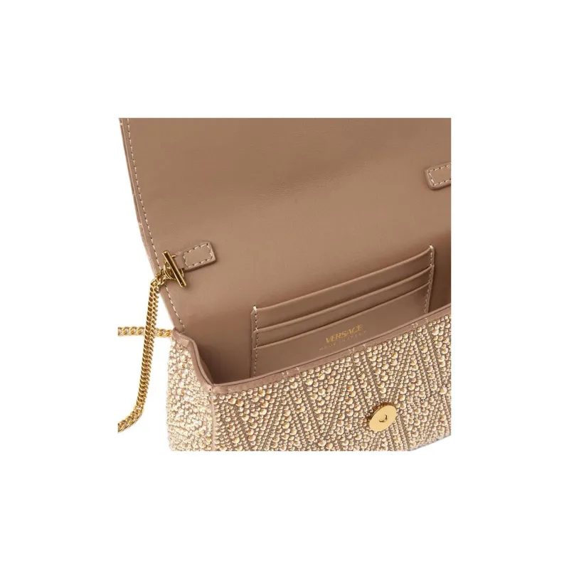VERSACE Virtus Viscose Blended Mulberry Silk Crossbody Bag Shoulder Bag Mini Women's Beige-4