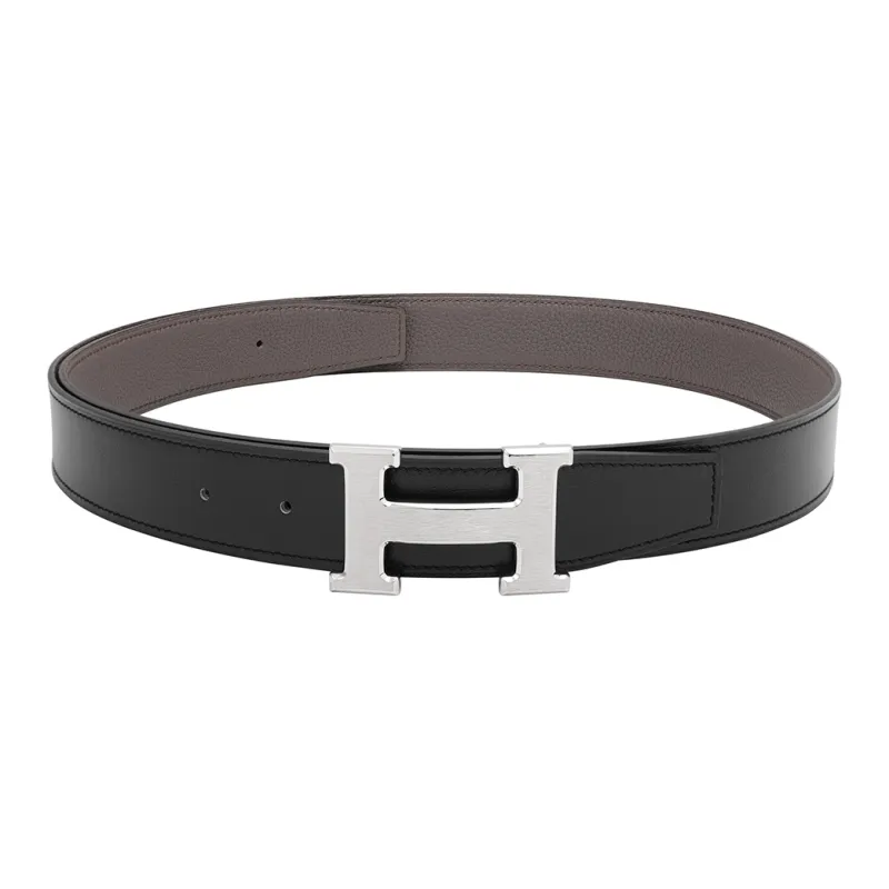 HERMES Constance Leather Belts Men Black/Tin Gray Box-3
