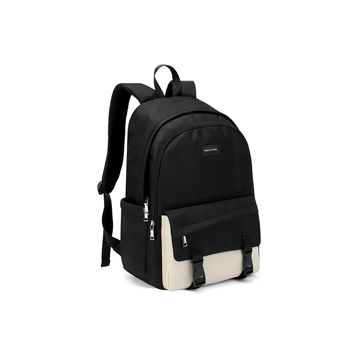 MAKEUP KITTEN Nylon Backpack Large Size Unisex Black/Khaki-2